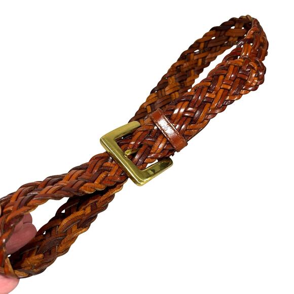 Talbots braided leather belt vintage brass buckle size S reddish brown - Picture 1 of 8